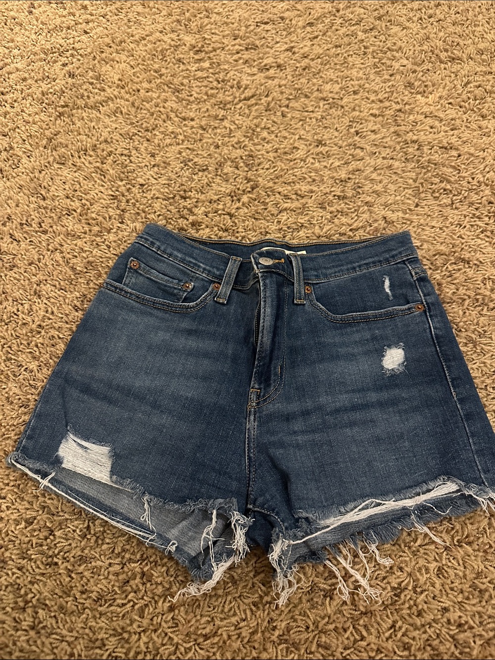 Levi's Dark Blue Distressed Denim Shorts